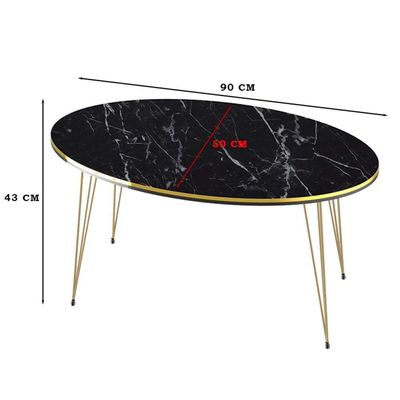 Conjunto De Mesa De Centro 4 Peças - Mármore Preto Com Dourado