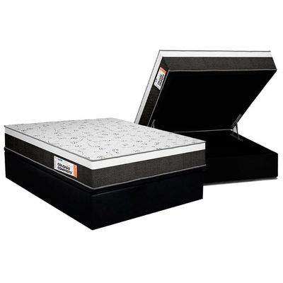 Cama Box Baú Queen: Colchão Ortopédico Plumatex Falcon Ultra Firme + Base CRC Suede Black (158x198)