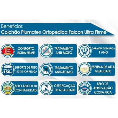 Cama Box Baú Queen: Colchão Ortopédico Plumatex Falcon Ultra Firme + Base CRC Suede Black (158x198)