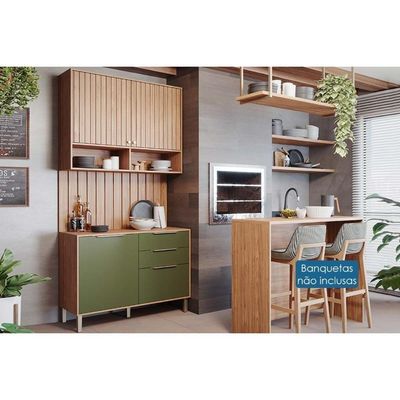Cozinha Completa Divina 5 Peças (1aéreo+1balcão+1ilha+2complementos) C5p186 Freijo-titanium - Mgm