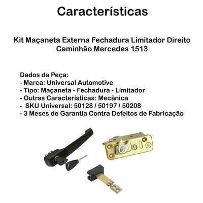 Kit Maçaneta Externa Fechadura Limitador Direito Mb 1513