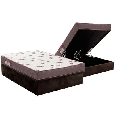 Conjunto Box Baú Colchão Espuma Ortobom D28 Light Saúde + Base Crc Suede Brown Casal (138x188)