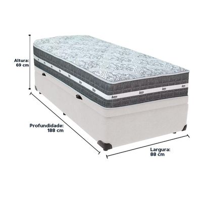 Cama Box Baú Branco E Colchão Black Graphite Molas Ensacadas Solteiro 88x188x32 Anjos