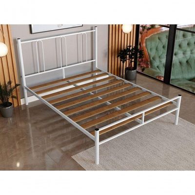 Cama Casal Tubolar Eloa Com Extrado Madeira Para Até 230 Kg Para Pousada Hotel Reforçada Branco