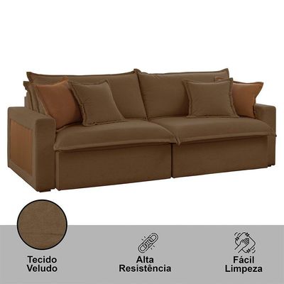 Sofá Dallas Veludo Dois Módulos De 120cm B15 Meu Sofá Online B016 Veludo Marrom