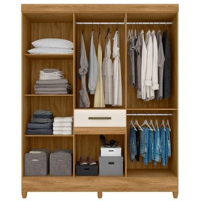 Guarda Roupa Casal Portugal Com Espelho 8 Portas Freijó Off White Moval