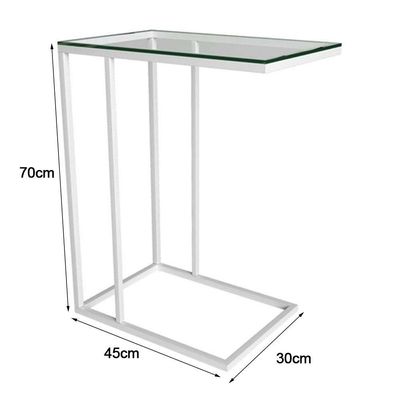 Mesa Lateral Encaixe Elena Vidro Branco