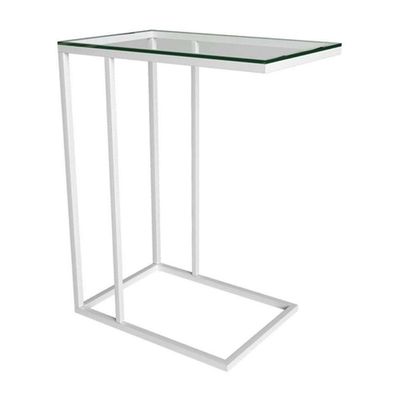 Mesa Lateral Encaixe Elena Vidro Branco