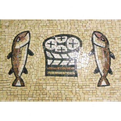 Mosaico Religioso Milagre Da Multiplicação De Paes E Peixes Tamanho 100x150cm