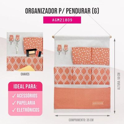 Organizador Porta Trecos Para Pendurar Com 6 Bolsos Linha Loft Salmão