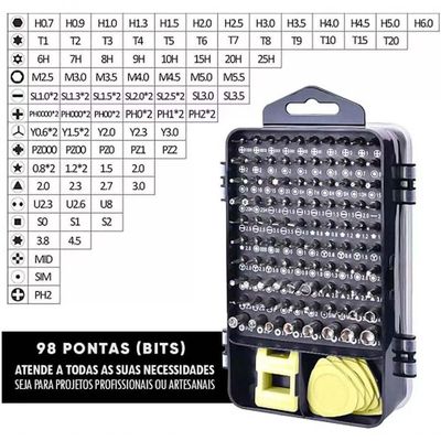 Kit Ferramentas 115 Peças Jogo Mini Chaves Precisão Multiuso Celular Notebook Tablet Bom-3114
