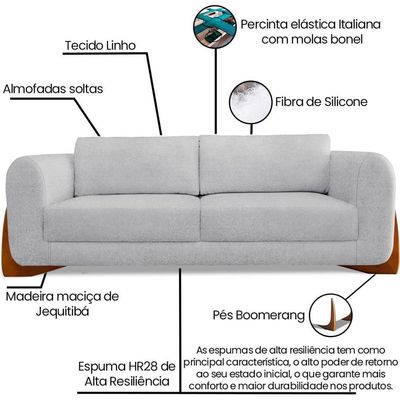 Sofa Jolie 3 Lugares 230cm Pes Boomerang Linho Boucle 3302 Ezz 3302