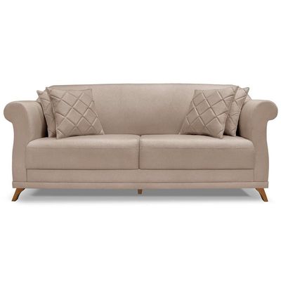 Sofa 2 Lugares Retro Polo 160cm Com Almofada Linho Areia Ezz Areia