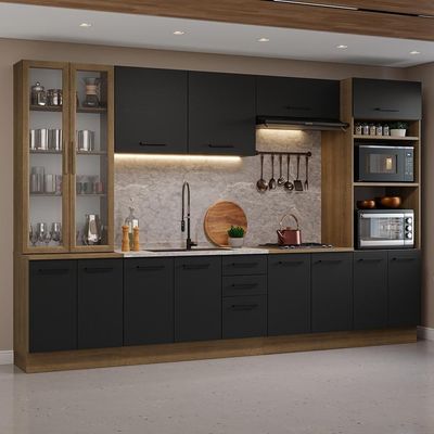 Armário De Cozinha Completa 340cm Rustic/preto Agata Madesa 01 Rustic/preto
