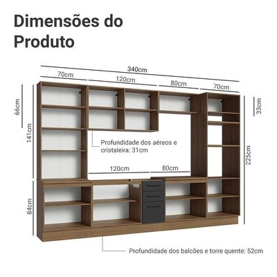Armário De Cozinha Completa 340cm Rustic/preto Agata Madesa 01 Rustic/preto