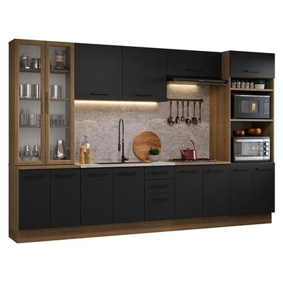 Armário De Cozinha Completa 340cm Rustic/preto Agata Madesa 01 Rustic/preto