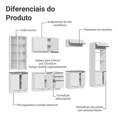 Armário De Cozinha Completa 340cm Branco Glamy Madesa 01 Branco