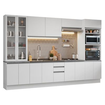 Armário De Cozinha Completa 340cm Branco Glamy Madesa 01 Branco