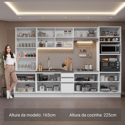 Armário De Cozinha Completa 340cm Branco Glamy Madesa 01 Branco