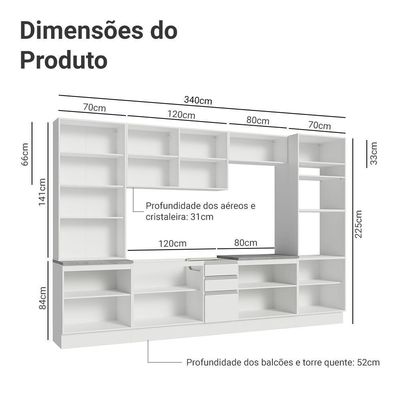 Armário De Cozinha Completa 340cm Branco Glamy Madesa 01 Branco