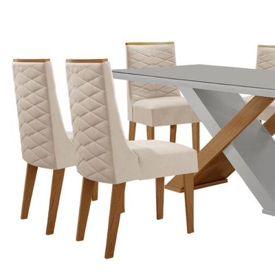 Mesa Sala De Jantar Carol 180cm E 6 Cadeiras Safira Moderna Veludo Creme/off White/imbuia