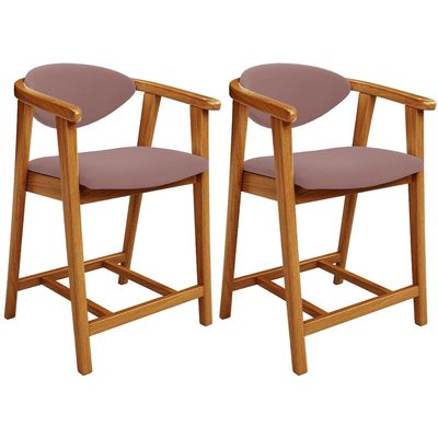 Kit 02 Banquetas Baixa Para Cozinha Sala Jantar Bancada Cecília L02 Suede Rosê - Lyam Decor