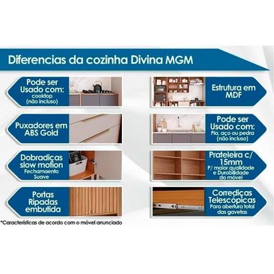 Gabinete de Cozinha Modulado Balcão Divina c/ 3 Portas e 2 Gavetas s/Tampo 120cm Freijo/Off White - MGM