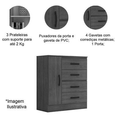 Cômoda Sapateira Para Quarto 1 Porta 4 Gavetas Lisa Branco