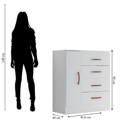 Cômoda Sapateira Para Quarto 1 Porta 4 Gavetas Lisa Branco