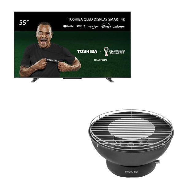 Combo Casa - Smart TV QLED 55'' 4K Toshiba e Churrasqueia Portátil Smokeless a Carvão Multi - CE1431K CE1431K