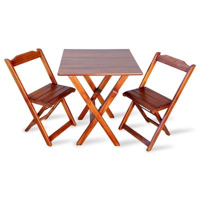 Jogo De Mesa Dobravel Com 2 Cadeiras 70x70 Para Area De Lazer - Imbuia - Marrom