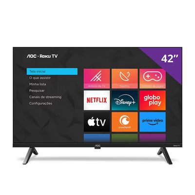 Smart TV 42 AOC Full HD DLED 42S5045/78G com Processador Quad Core, Sistema Operacional Roku, HDMI e USB Preto