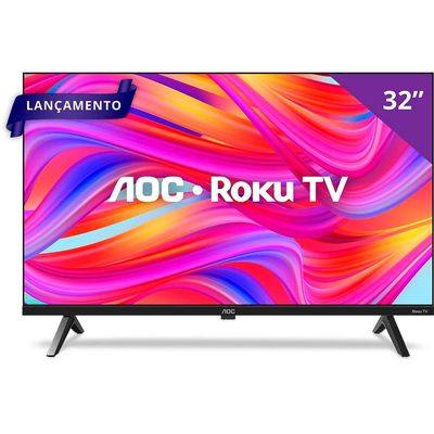 Smart TV 32 HD AOC 32S5045/78G com Roku TV, Comando de Voz, HDMI, USB Wi-Fi e Conversor Digital Preto / Bivolt