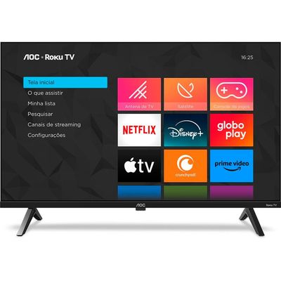 Smart TV 32 HD AOC 32S5045/78G com Roku TV, Comando de Voz, HDMI, USB Wi-Fi e Conversor Digital Preto / Bivolt