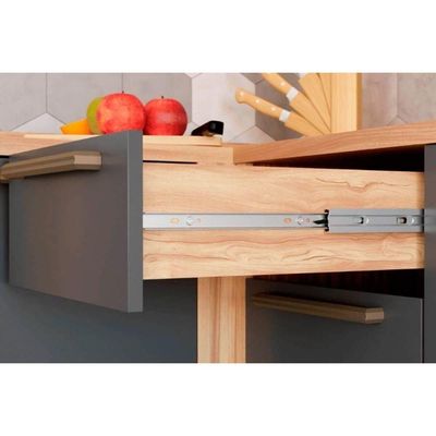 Gabinete De Cozinha Modulado Balcão Nápoli Prime 3 Portas E 2 Gavetas Com Tampo 120cm Amendoa-grafite - Ronipa
