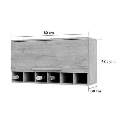 Armário Aéreo Cozinha Modulado Nápoli Prime Geladeira Adega Com 1 Porta Basculante 80cm Amendoa-grafite - Ronipa