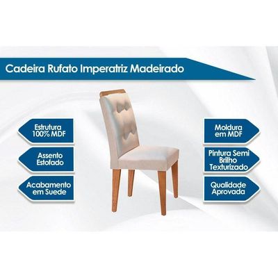 Sala De Jantar Completa Imperatriz Tampo Madeirado C- Vidro Curvo 180x90 E 6 Cadeiras Imperatriz Imbuia-veludo Capuccino - Rufato