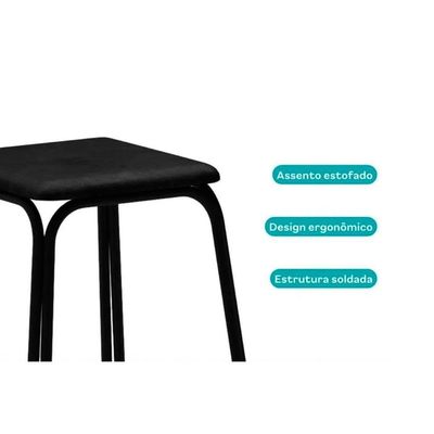 Conjunto: Mesa De Cozinha Dobrável 1590 C- 2 Banquetas Preto-preto - Carraro