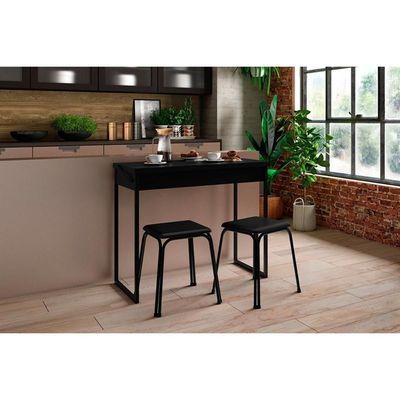 Conjunto: Mesa De Cozinha Dobrável 1590 C- 2 Banquetas Preto-preto - Carraro