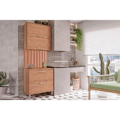 Cozinha Completa Bella 3 Peças (1aéreo+1balcão+1painel Ripado) 80cm Freijo - Mgm