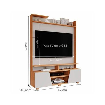 Home P/ Tv Até 55 Pol Master C/ 2 Prateleiras E Pés 135x183cm Off White/nature - Permóbili