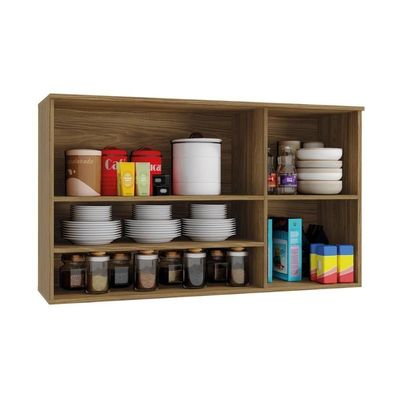 Armário Aéreo Cozinha Modulado Botanic M635 Nicho c/ 2 Portas c/ Tela 120cm Nogueira - Kappesberg