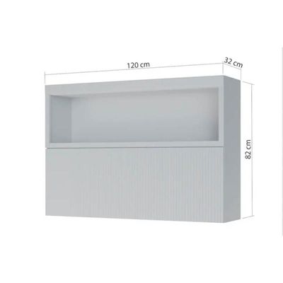 Armário Aéreo Cozinha Modulado Marquesa c/ 1 Porta Basculante Ripada e 1 Nicho 120cm Nature - Nesher
