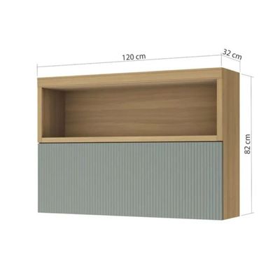 Armário Aéreo Cozinha Modulado Marquesa c/ 1 Porta Basculante Ripada e Nicho 120cm Nature - Nesher