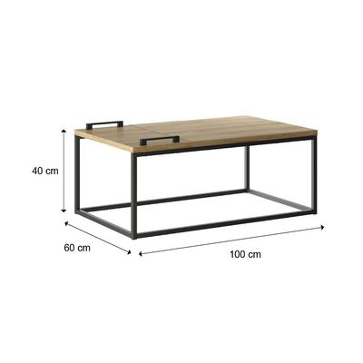 Mesa De Centro Com Bandeja Madeirada E Tubos Pretos Carraro 1346