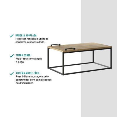 Mesa De Centro Com Bandeja Madeirada E Tubos Pretos Carraro 1346