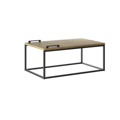 Mesa De Centro Com Bandeja Madeirada E Tubos Pretos Carraro 1346