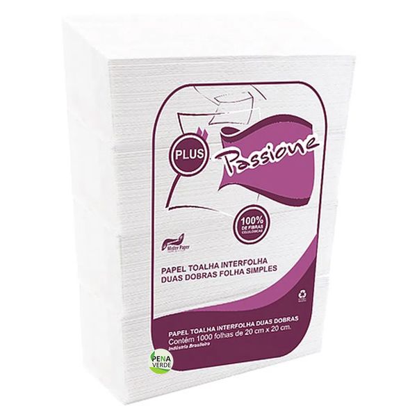 Papel Toalha Interfolhadas Passione Plus 20 cm x 20 cm Pacote 1000 Folhas Mister Paper / Refil para Dispenser Toalete