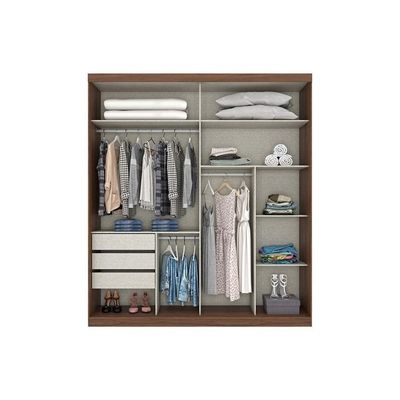 Guarda Roupa 2 Portas De Correr E 3 Gavetas C/ Espelho Verg Nature/off White - Henn