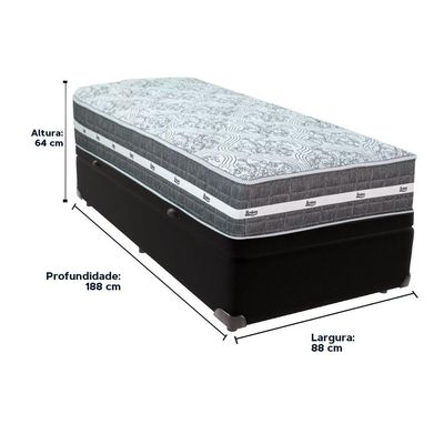 Cama Box Baú Preto E Colchão Black Graphite Molas Ensacadas Solteiro 88x188x27 Anjos